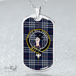 ScottishPlaid Thomson Navy (Thompson Navy) Modern Clan Tartan Dog Tag Necklace - Crest Classic Scottish Plaid Tartan Plaid