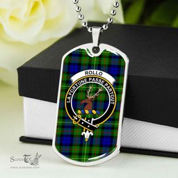 Scottish Rollo Clan Tartan Dog Tag Necklace - Crest Classic Scottish Plaid Tartan Plaid