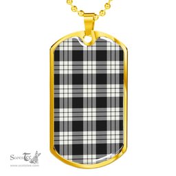 Scottish MacFarlane Black & White Ancient Clan Tartan Dog Tag Necklace - Classic Scottish Plaid Tartan Plaid