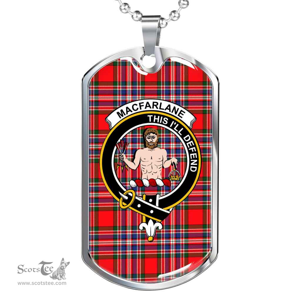 Scottish MacFarlane Clan Tartan Dog Tag Necklace - Crest Classic Scottish Plaid Tartan Plaid