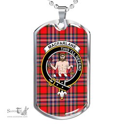 Scottish MacFarlane Clan Tartan Dog Tag Necklace - Crest Classic Scottish Plaid Tartan Plaid