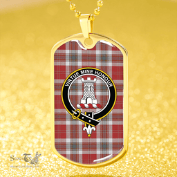 ScottishPlaid MacLean of Duart Dress Red Weathered Clan Tartan Dog Tag Necklace - Crest Classic Scottish Plaid Tartan Plaid