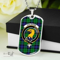 Scottish Haldane Clan Tartan Dog Tag Necklace - Crest Classic Scottish Plaid Tartan Plaid
