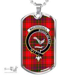 Scottish MacDougall Clan Tartan Dog Tag Necklace - Crest Classic Scottish Plaid Tartan Plaid