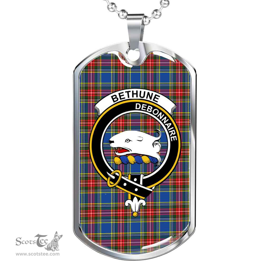 Scottish Bethune Clan Tartan Dog Tag Necklace - Crest Classic Scottish Plaid Tartan Plaid