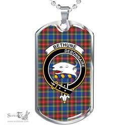 Scottish Bethune Clan Tartan Dog Tag Necklace - Crest Classic Scottish Plaid Tartan Plaid