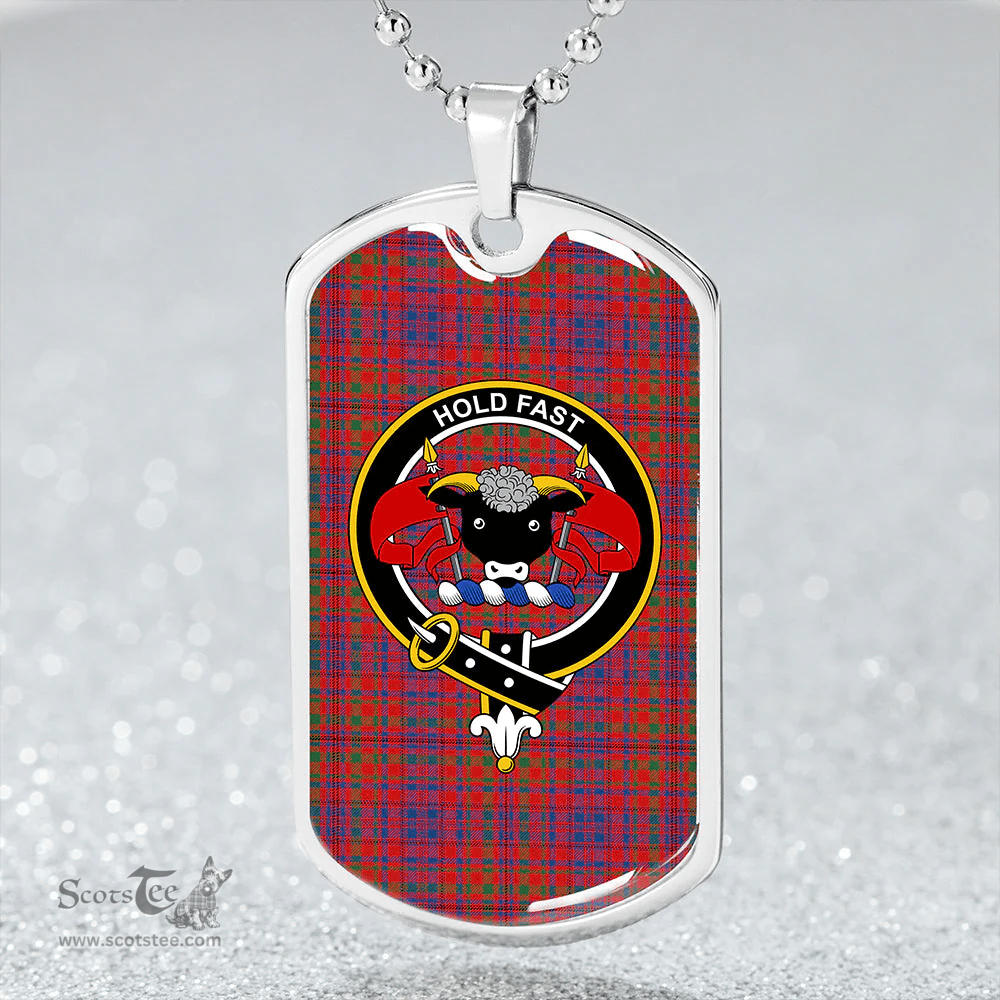 ScottishPlaid MacLeod of Tullibardine (Red MacLeod) Modern Clan Tartan Dog Tag Necklace - Crest Classic Scottish Plaid Tartan Plaid