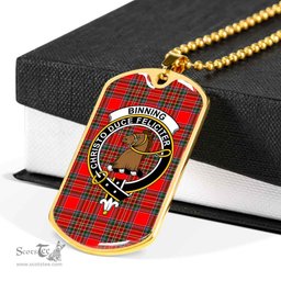 Scottish Binning of Wallifoord Clan Tartan Dog Tag Necklace - Crest Classic Scottish Plaid Tartan Plaid