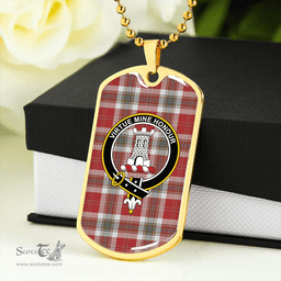 ScottishPlaid MacLean of Duart Dress Red Weathered Clan Tartan Dog Tag Necklace - Crest Classic Scottish Plaid Tartan Plaid