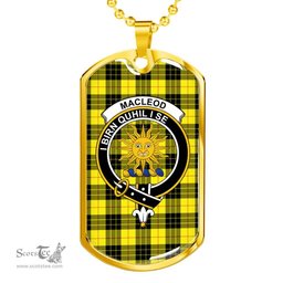Scottish MacLeod Clan Tartan Dog Tag Necklace - Crest Classic Scottish Plaid Tartan Plaid