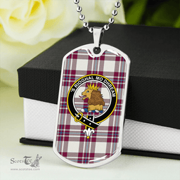 ScottishPlaid MacGregor Dress Burgundy (Gregor Dress Burgundy) Clan Tartan Dog Tag Necklace - Crest Classic Scottish Plaid Tartan Plaid
