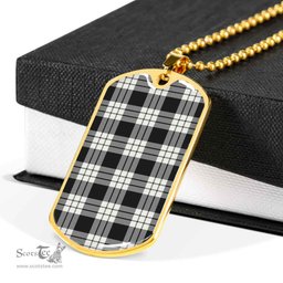 Scottish MacFarlane Black & White Ancient Clan Tartan Dog Tag Necklace - Classic Scottish Plaid Tartan Plaid