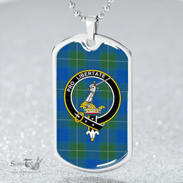 ScottishPlaid Wallace Blue (Wallas Blue) Ancient Clan Tartan Dog Tag Necklace - Crest Classic Scottish Plaid Tartan Plaid