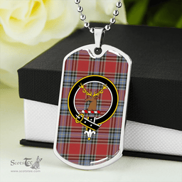 ScottishPlaid MacLeay Weathered Clan Tartan Dog Tag Necklace - Crest Classic Scottish Plaid Tartan Plaid