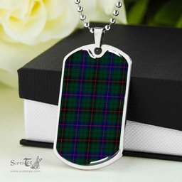 Scottish Davidson Modern Clan Tartan Dog Tag Necklace - Classic Scottish Plaid Tartan Plaid