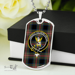 ScottishPlaid Stewart Black Ancient Clan Tartan Dog Tag Necklace - Crest Classic Scottish Plaid Tartan Plaid