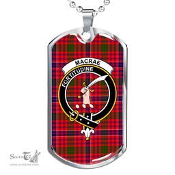 Scottish MacRae Clan Tartan Dog Tag Necklace - Crest Classic Scottish Plaid Tartan Plaid