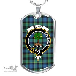 Scottish Mowat (of Inglistoun) Clan Tartan Dog Tag Necklace - Crest Classic Scottish Plaid Tartan Plaid