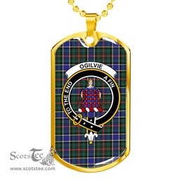 Scottish Ogilvie Clan Tartan Dog Tag Necklace - Crest Classic Scottish Plaid Tartan Plaid