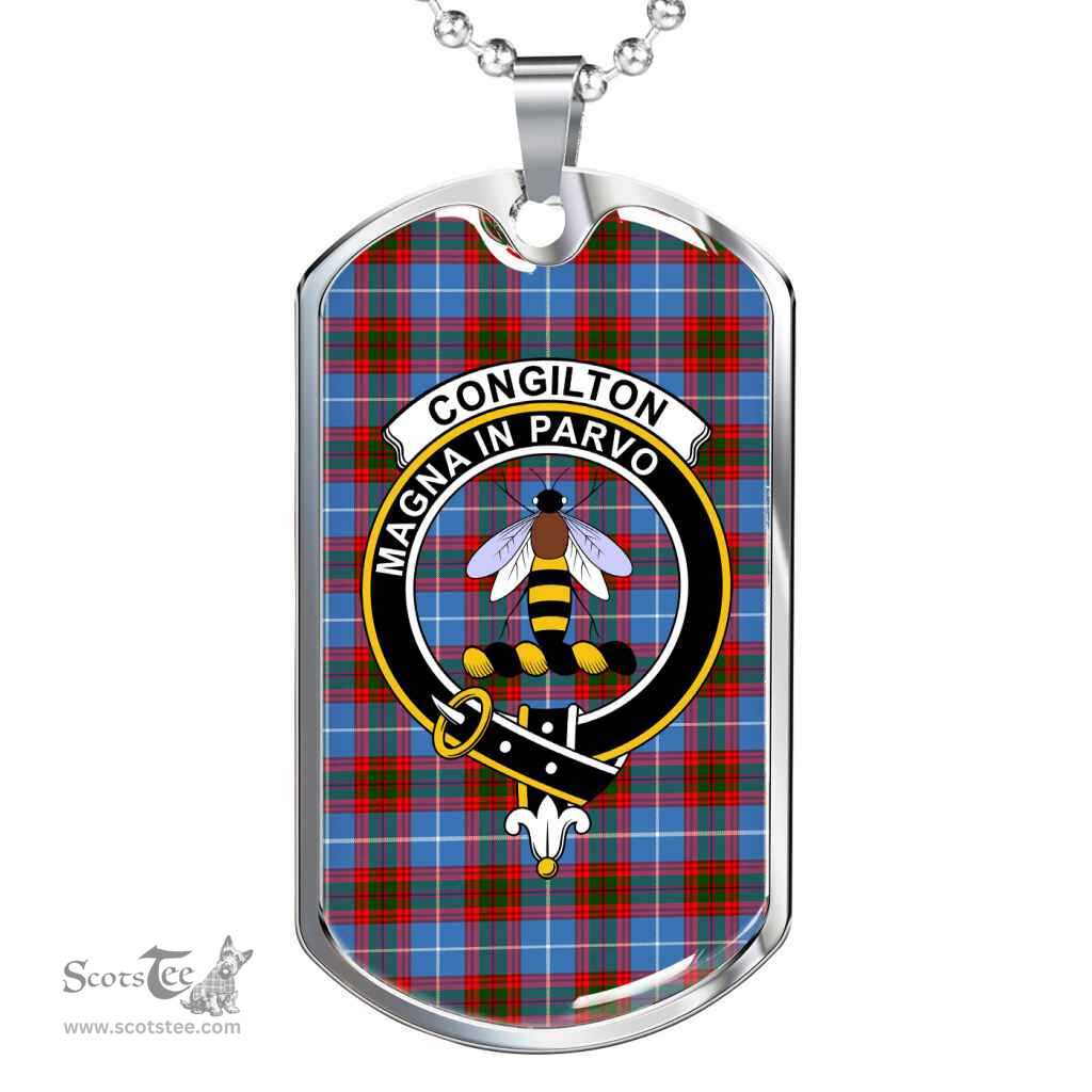 Scottish Congilton Clan Tartan Dog Tag Necklace - Crest Classic Scottish Plaid Tartan Plaid