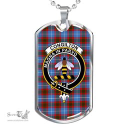 Scottish Congilton Clan Tartan Dog Tag Necklace - Crest Classic Scottish Plaid Tartan Plaid