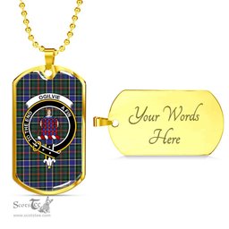 Scottish Ogilvie Clan Tartan Dog Tag Necklace - Crest Classic Scottish Plaid Tartan Plaid