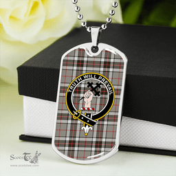 ScottishPlaid Thomson Dress Grey (Thompson Dress Grey) Modern Clan Tartan Dog Tag Necklace - Crest Classic Scottish Plaid Tartan Plaid