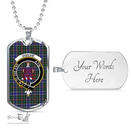 Scottish Ogilvie Clan Tartan Dog Tag Necklace - Crest Classic Scottish Plaid Tartan Plaid