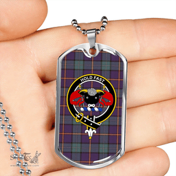 ScottishPlaid MacLeod German Weathered Clan Tartan Dog Tag Necklace - Crest Classic Scottish Plaid Tartan Plaid