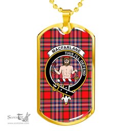 Scottish MacFarlane Clan Tartan Dog Tag Necklace - Crest Classic Scottish Plaid Tartan Plaid