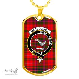 Scottish MacDougall Clan Tartan Dog Tag Necklace - Crest Classic Scottish Plaid Tartan Plaid