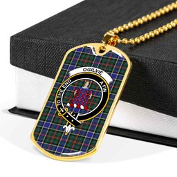 Scottish Ogilvie Clan Tartan Dog Tag Necklace - Crest Classic Scottish Plaid Tartan Plaid