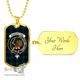 Scottish Bannatyne Clan Tartan Dog Tag Necklace - Crest Classic Scottish Plaid Tartan Plaid