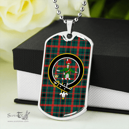 ScottishPlaid MacDonagh Modern Clan Tartan Dog Tag Necklace - Crest Classic Scottish Plaid Tartan Plaid