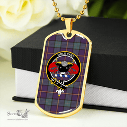 ScottishPlaid MacLeod German Weathered Clan Tartan Dog Tag Necklace - Crest Classic Scottish Plaid Tartan Plaid