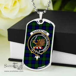 Scottish Bannatyne Clan Tartan Dog Tag Necklace - Crest Classic Scottish Plaid Tartan Plaid