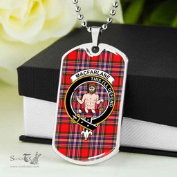 Scottish MacFarlane Clan Tartan Dog Tag Necklace - Crest Classic Scottish Plaid Tartan Plaid