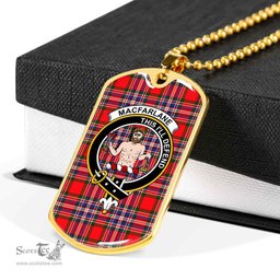 Scottish MacFarlane Clan Tartan Dog Tag Necklace - Crest Classic Scottish Plaid Tartan Plaid