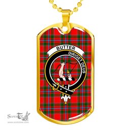 Scottish Butter Clan Tartan Dog Tag Necklace - Crest Classic Scottish Plaid Tartan Plaid