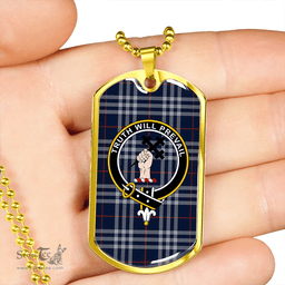 ScottishPlaid Thomson Navy (Thompson Navy) Modern Clan Tartan Dog Tag Necklace - Crest Classic Scottish Plaid Tartan Plaid