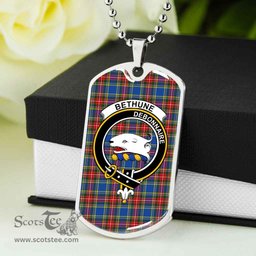 Scottish Bethune Clan Tartan Dog Tag Necklace - Crest Classic Scottish Plaid Tartan Plaid