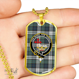 ScottishPlaid MacDonald Dress Muted Blue Special (Donald Dress Muted Blue Special) Weathered Clan Tartan Dog Tag Necklace - Crest Classic Scottish Plaid Tartan Plaid