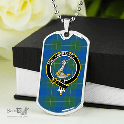 ScottishPlaid Wallace Blue (Wallas Blue) Ancient Clan Tartan Dog Tag Necklace - Crest Classic Scottish Plaid Tartan Plaid