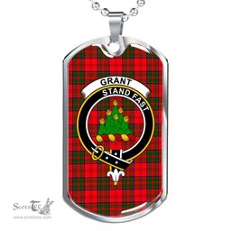 Scottish Grant Clan Tartan Dog Tag Necklace - Crest Classic Scottish Plaid Tartan Plaid
