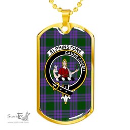 Scottish Elphinstone Clan Tartan Dog Tag Necklace - Crest Classic Scottish Plaid Tartan Plaid