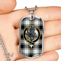 ScottishPlaid MacFie B&W (MacPhee B&W) Ancient Clan Tartan Dog Tag Necklace - Crest Classic Scottish Plaid Tartan Plaid