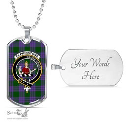 Scottish Elphinstone Clan Tartan Dog Tag Necklace - Crest Classic Scottish Plaid Tartan Plaid