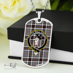 ScottishPlaid Thomson Dress Grey (Thompson Dress Grey) Ancient Clan Tartan Dog Tag Necklace - Crest Classic Scottish Plaid Tartan Plaid
