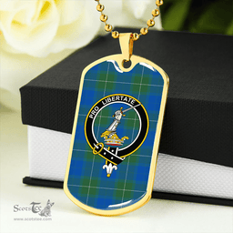 ScottishPlaid Wallace Blue (Wallas Blue) Ancient Clan Tartan Dog Tag Necklace - Crest Classic Scottish Plaid Tartan Plaid