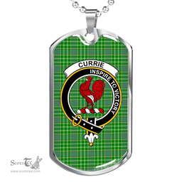 Scottish Currie Clan Tartan Dog Tag Necklace - Crest Classic Scottish Plaid Tartan Plaid